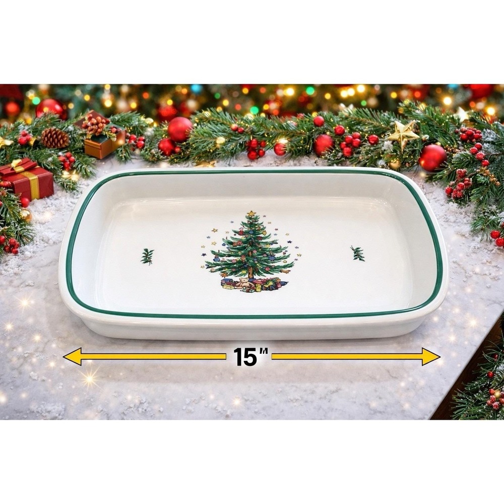 Large Nikko Happy Holidays 15.25" Ceramic Lasagna Serving Pan Dish Discontinued